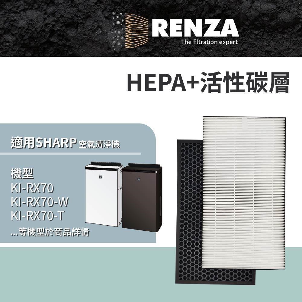 RENZA適用 Sharp 夏普 KI-RX70 KI-RX75 空氣清淨機 HEPA+活性碳 濾網 濾芯