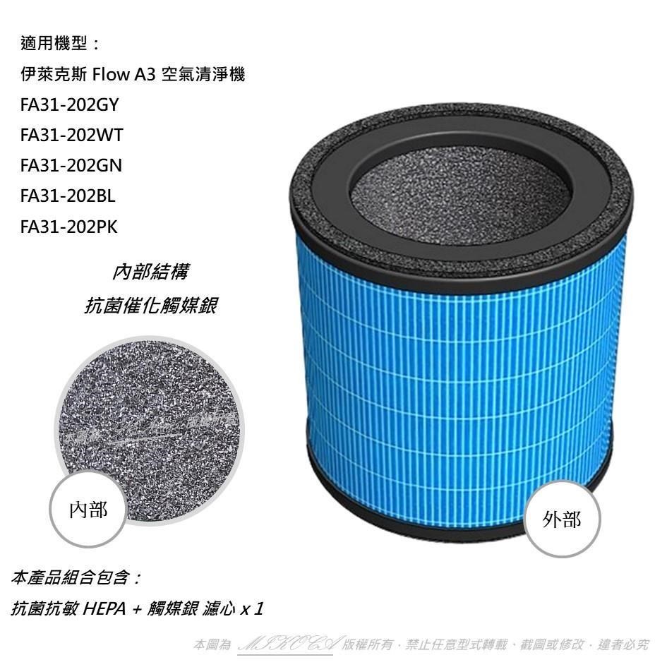 米歐 適用 Electrolux 伊萊克斯 Flow A3 空氣清淨機 替換 HEPA+觸媒銀
