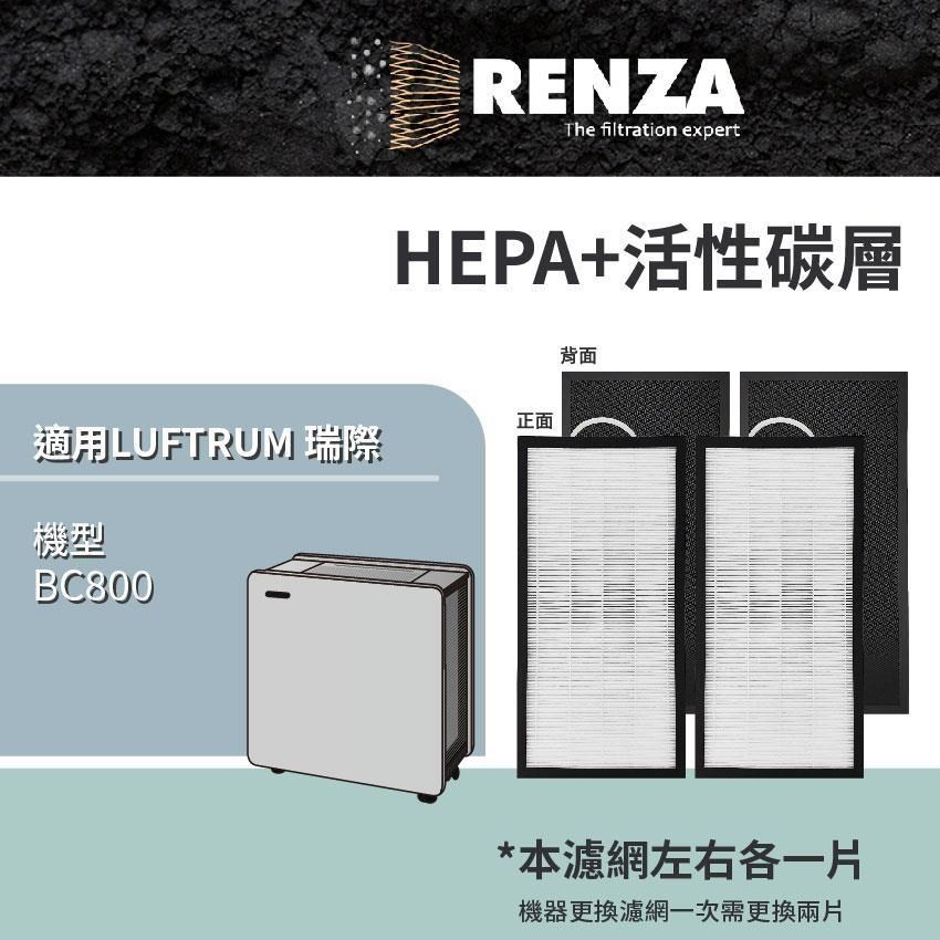 RENZA 適用 LUFTRUM 瑞際 BC800 17-30坪 電漿除菌空氣清淨機 HEPA+活性碳 濾網