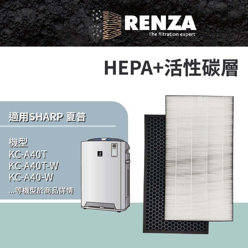 RENZA適用 SHARP 夏普 KC-A40T KC-B40-W KC-B50 KC-40P1 空氣清淨機 HEPA+活性碳濾網