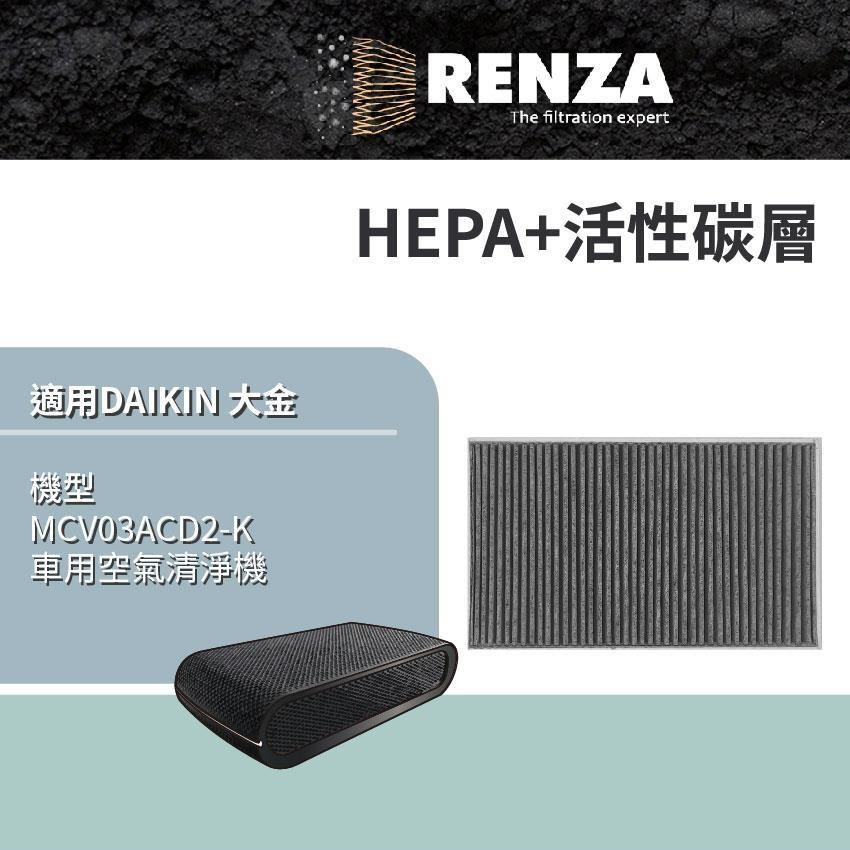 RENZA適用 DAIKIN 大金 MCV03ACD2-K 車用空氣清淨機 HEPA+活性碳 濾網 濾芯 濾心