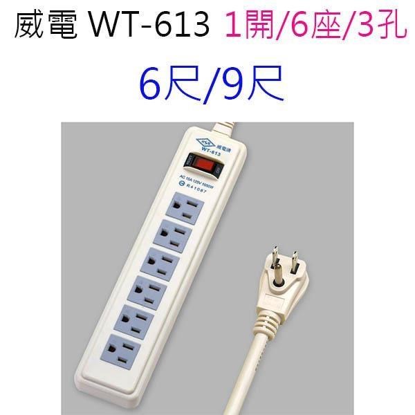 【2入】 威電 WT-613 過載保護1開6座 6尺 延長線