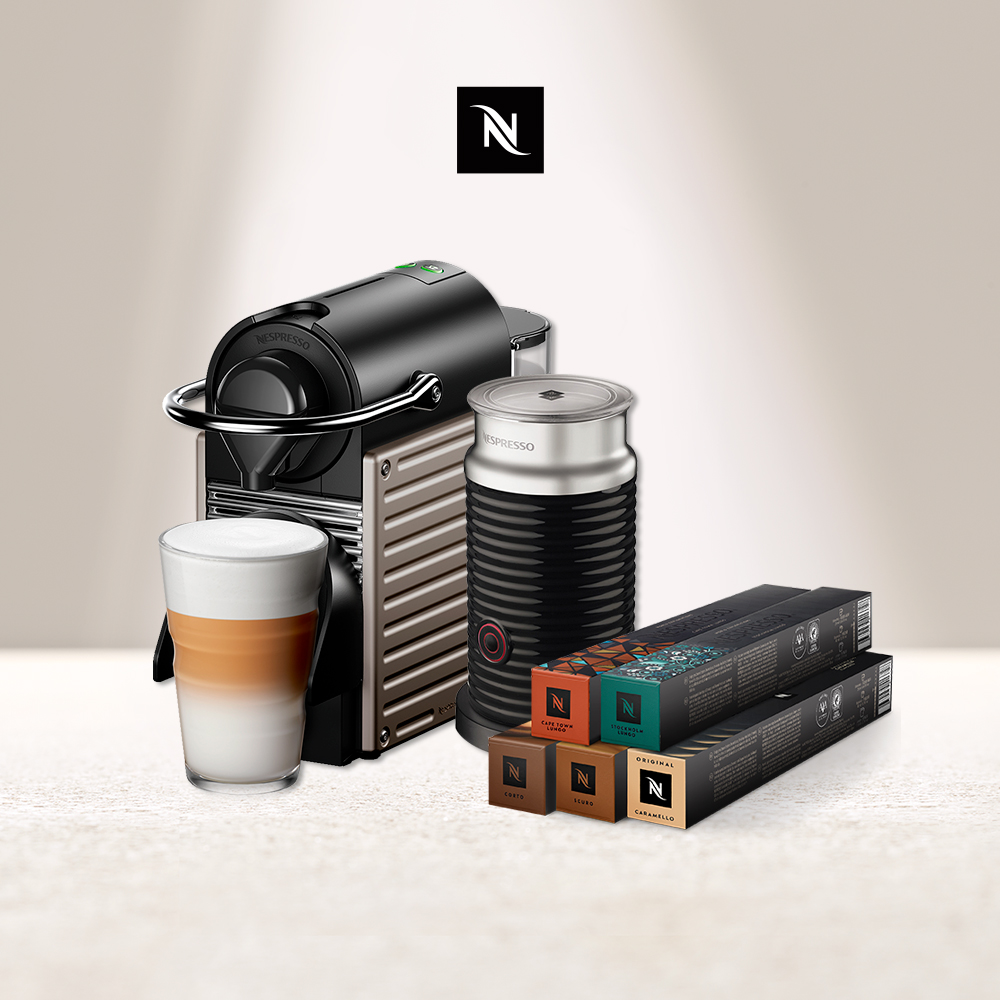 Nespresso 膠囊咖啡機Pixie 奶泡機組合 & 拿鐵盛宴咖啡50顆組