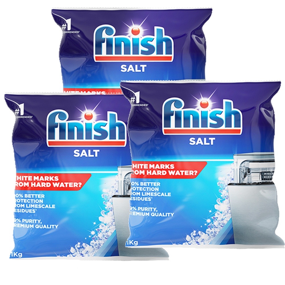 finish 亮碟 洗碗機專用軟化鹽軟水鹽1kgx3(每次一包/中南部硬水區必備/軟化水質/預防水垢/保養機體)