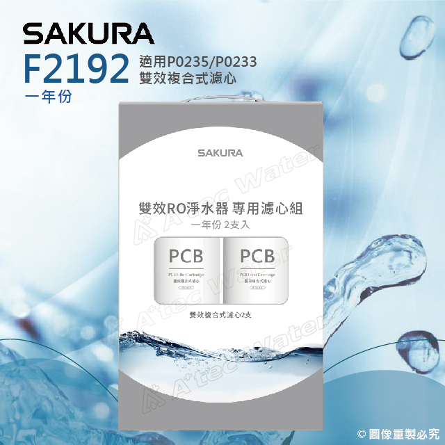 SAKURA 櫻花 F2192 雙效RO淨水器專用濾心 一年份《2支入》 ★適用P0233/P0233A/P0531/P0235★F0162*2