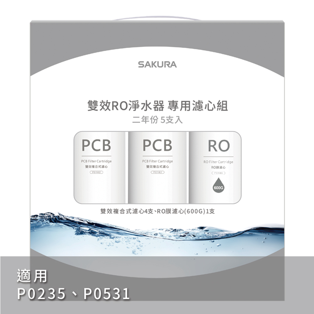 【SAKURA 櫻花】雙效RO淨水器專用濾心二年份5支入(F2196)