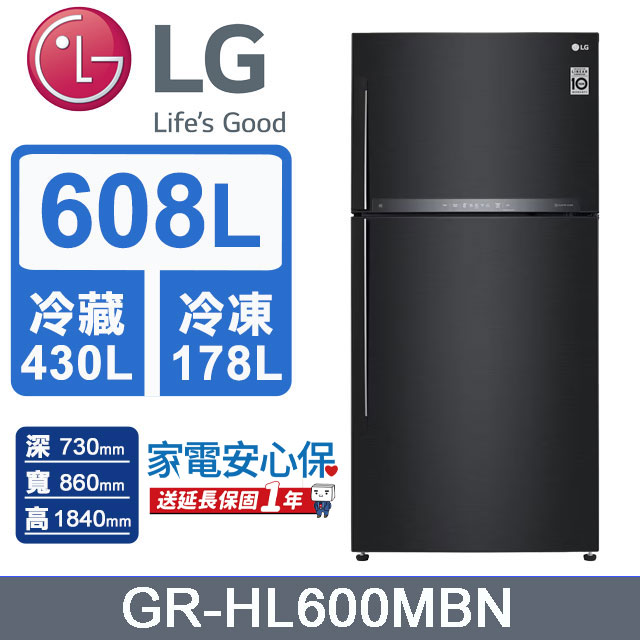 LG樂金 608L WiFi 變頻雙門冰箱(夜墨黑)GR-HL600MBN
