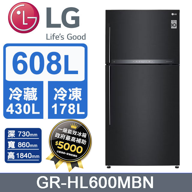 LG 樂金 608L WiFi 變頻雙門冰箱 GR-HL600MBN (夜墨黑)