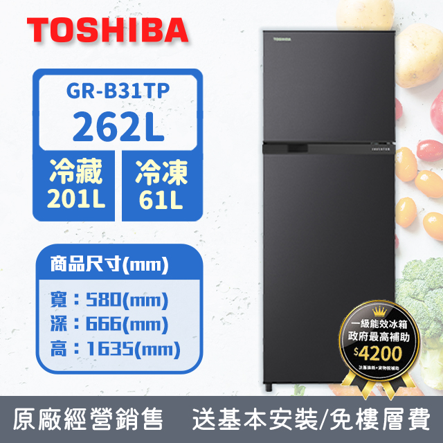 TOSHIBA東芝 262公升雙門變頻電冰箱 銀河灰 GR-B31TP(SK) (含基本安裝+舊機回收)