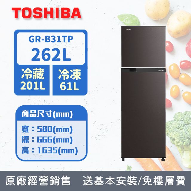 TOSHIBA東芝262公升雙門變頻冰箱GR-B31TP(SK)(銀河灰)