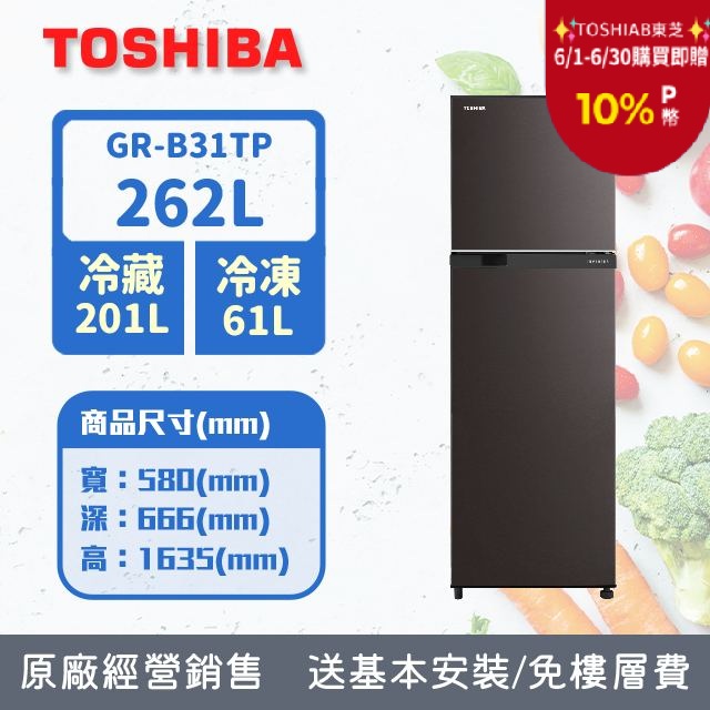 TOSHIBA東芝262公升雙門變頻冰箱GR-B31TP(SK)(銀河灰)