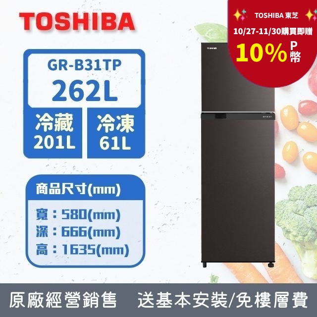 TOSHIBA 東芝 262公升雙門變頻冰箱GR-B31TP(SK)(銀河灰)