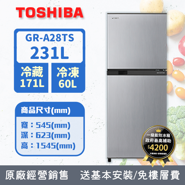 TOSHIBA 東芝 231公升一級能效雙門電冰箱(GR-A28TS(S))