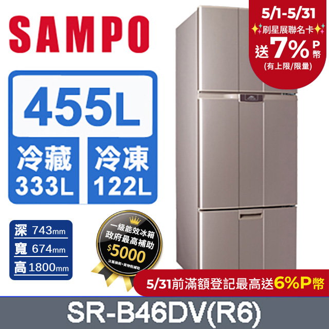 SAMPO 聲寶455公升三門變頻冰箱 SR-B46DV(R6)