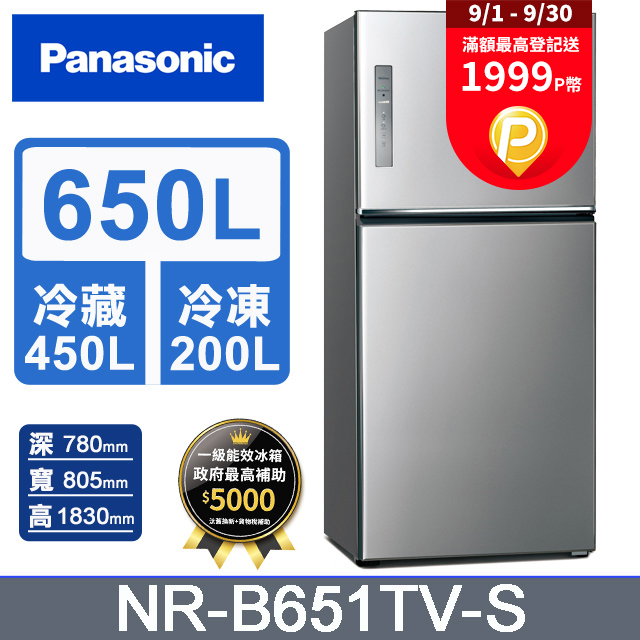 Panasonic國際牌 無邊框鋼板650公升雙門冰箱NR-B651TV-S(晶漾銀)