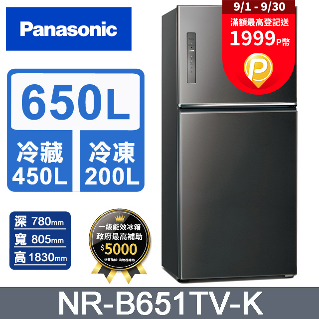 Panasonic國際牌 無邊框鋼板650公升雙門冰箱NR-B651TV-K(晶漾黑)