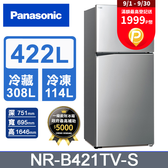 Panasonic國際牌 ECONAVI 422公升雙門冰箱NR-B421TV-S(晶漾銀)