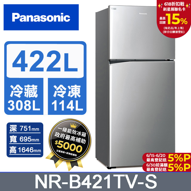 Panasonic國際牌 ECONAVI 422公升雙門冰箱NR-B421TV-S(晶漾銀)