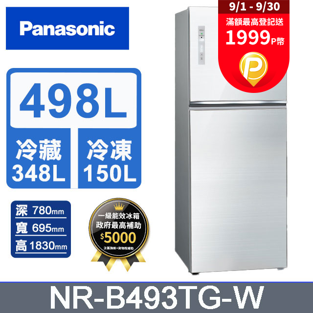 Panasonic國際牌 無邊框玻璃498公升雙門冰箱NR-B493TG-W(翡翠白)