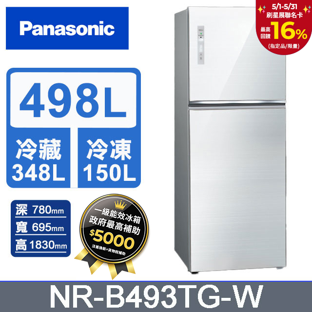 Panasonic國際牌 無邊框玻璃498公升雙門冰箱NR-B493TG-W(翡翠白)