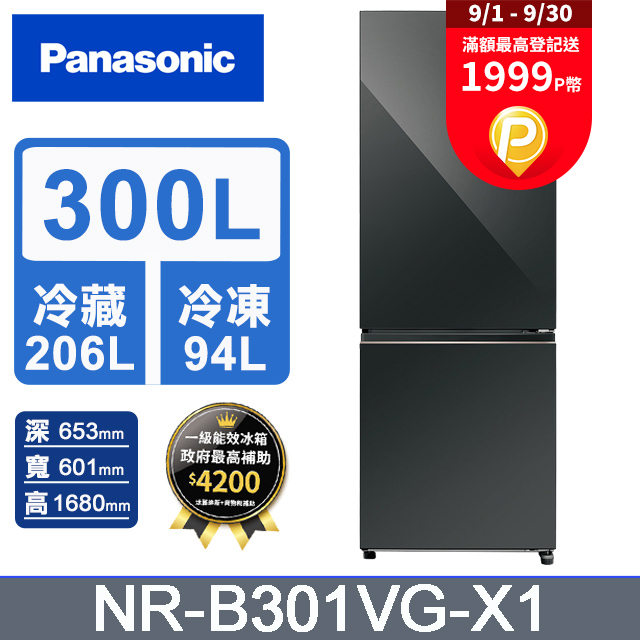 Panasonic國際牌 300公升雙門冰箱NR-B301VG-X1(鑽石黑)