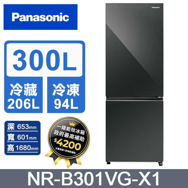 Panasonic 國際牌 300公升雙門冰箱NR-B301VG-X1(鑽石黑)