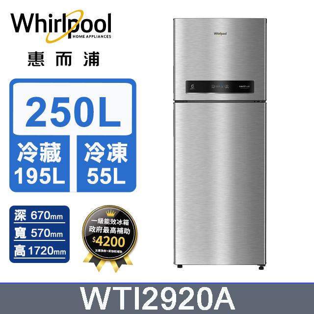 Whirlpool惠而浦 250公升變頻雙門冰箱 WTI2920A (極光銀)