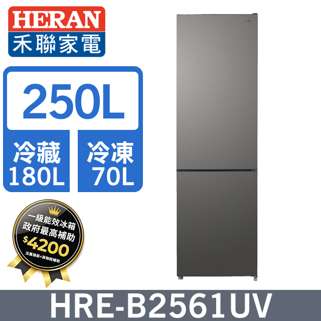 HERAN 禾聯 250L一級變頻 雙門電冰箱 HRE-B2561UV(S)