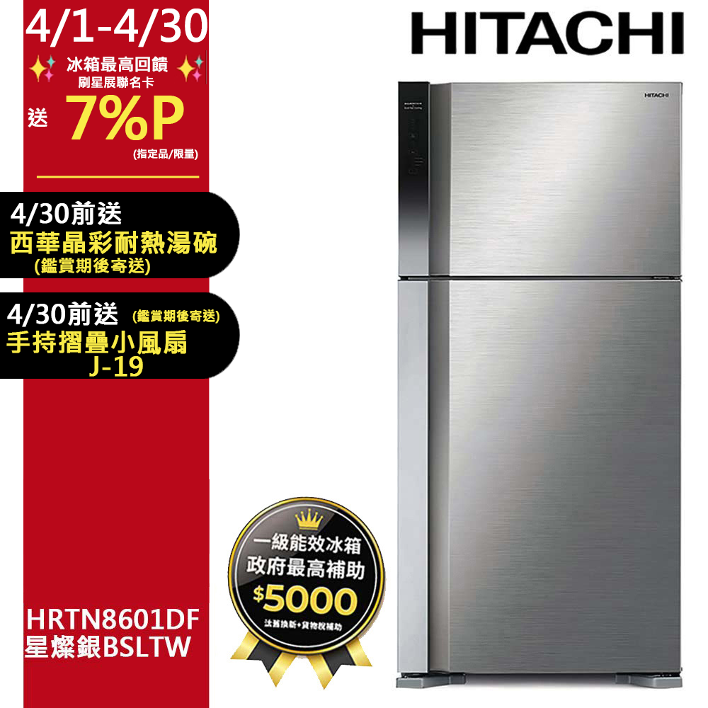 HITACHI 日立 570公升變頻雙門冰箱HRTN8601DF星燦銀(BSLTW)