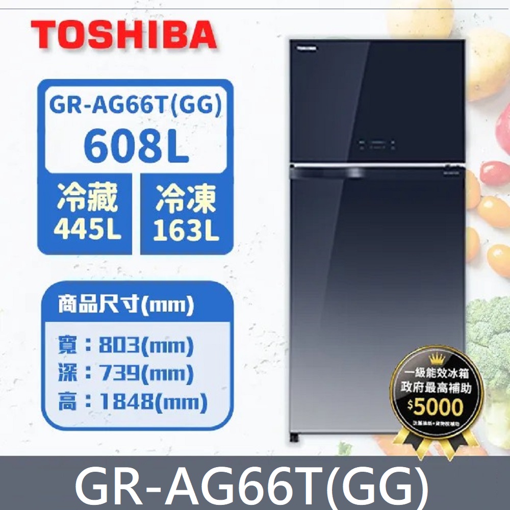 【TOSHIBA 東芝】608公升 無邊框鏡面雙門變頻冰箱 GR-AG66T(GG)