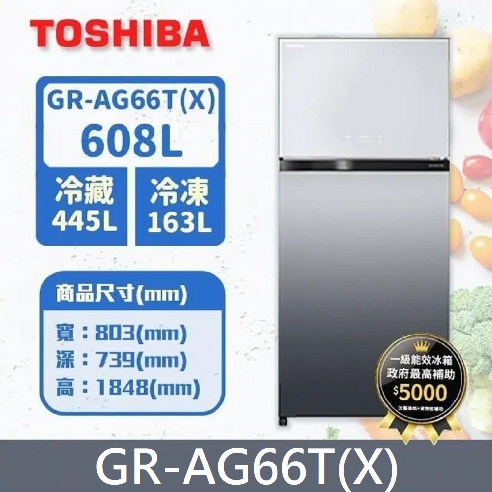 【TOSHIBA 東芝】608公升 無邊框鏡面雙門變頻冰箱 GR-AG66T(X)