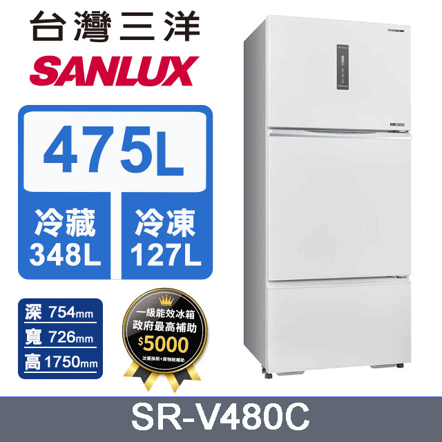 SANLUX台灣三洋475L直流變頻三門電冰箱 SR-V480C