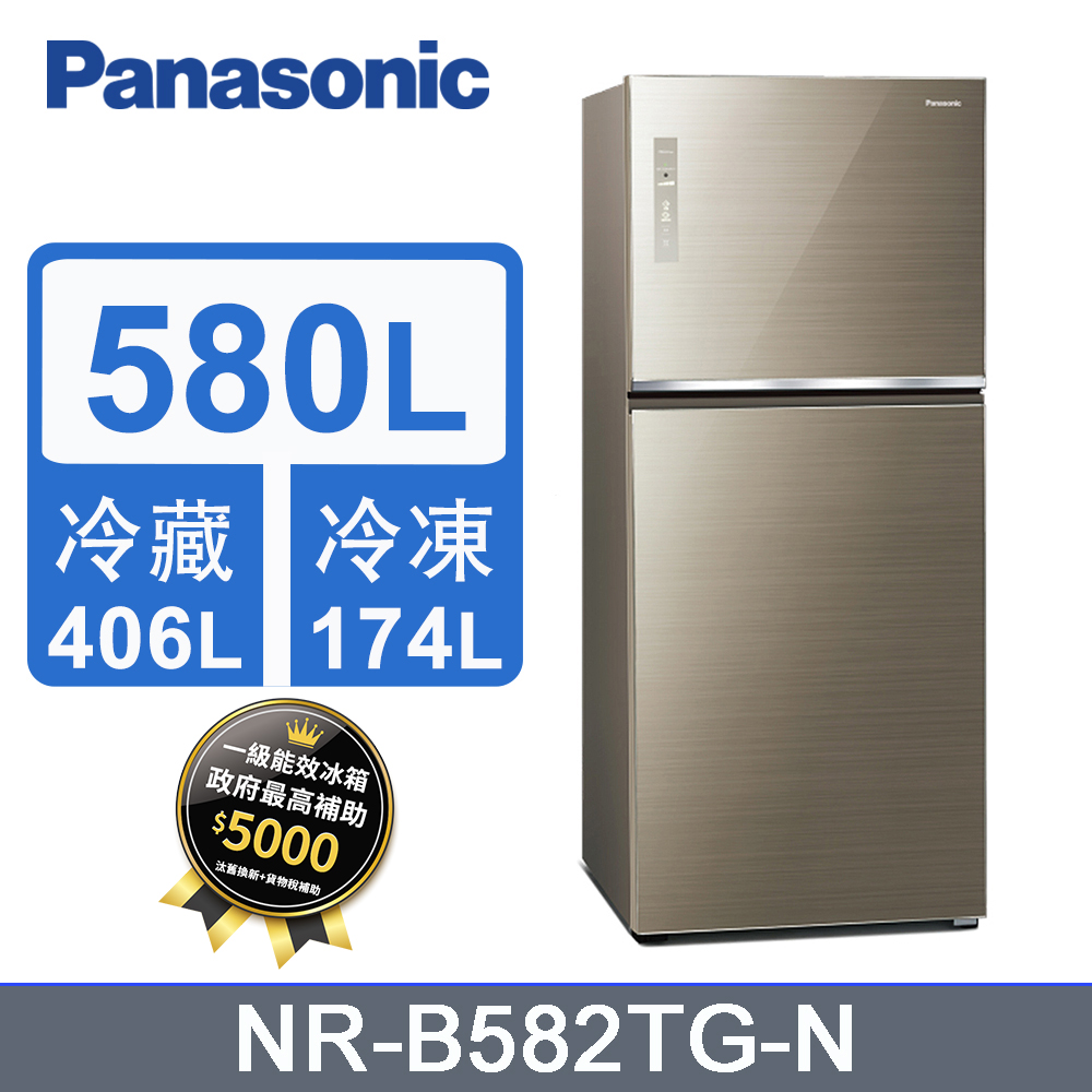 Panasonic國際牌580L玻璃雙門變頻冰箱 NR-B582TG-N(翡翠金)