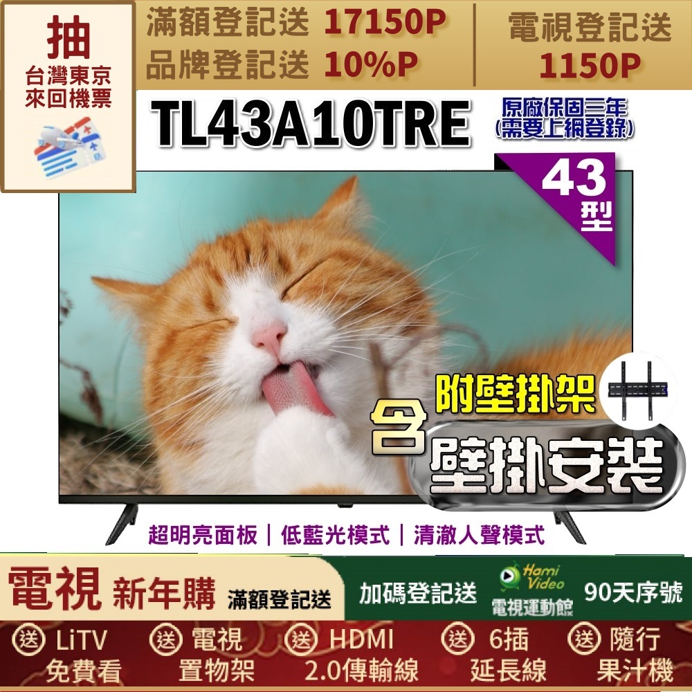 TECO 東元 43型FHD低藍光液晶顯示器+壁掛安裝(TL43A10TRE)