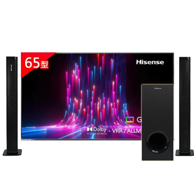 Hisense 海信 65型 4K Google+Apple雙認證 HSR 120Hz 杜比全景聲 AI語音智慧顯示器 含無線重低音劇院聲霸 (65A6K)