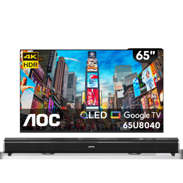 AOC 65型 4K QLED Google TV 雙杜比認證 量子點智慧顯示器(65U8040)+2.2聲道環繞聲霸