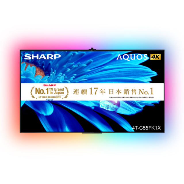 SHARP 夏普 SHARP 夏普AQUOS 55吋4K GOOGLE TV 聯網液晶顯示器 含超薄壁掛架+電視情境燈 (4T-C55FK1X)