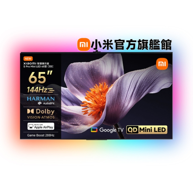 Xiaomi 小米 65型 4K Mini LED DLG 288Hz Airplay2 GoogleTV顯示器 含超薄壁掛架+電視情境燈 (S Pro mini 65)