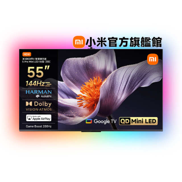 Xiaomi 小米 55型 4K Mini LED DLG 288Hz Airplay2 GoogleTV顯示器 含超薄壁掛架+電視情境燈 (S Pro mini 55)