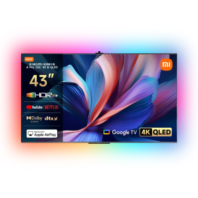 Xiaomi 小米 官方旗艦館 43型 4K QLED Google TV智慧顯示器 含超薄壁掛架+電視情境燈 (A Pro 43 2026)