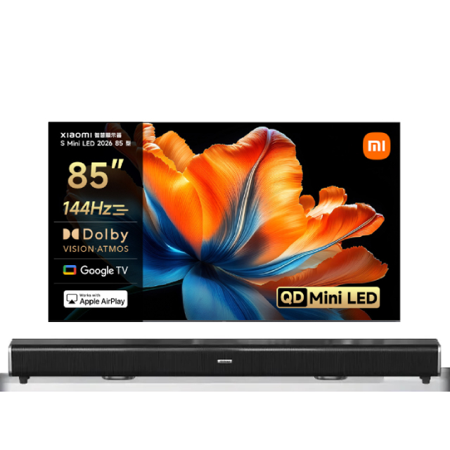 Xiaomi 小米 官方旗艦店 85型4K Mini LED 288Hz DLG智慧聯網顯示器 (S Mini 85 2026)+2.2聲道環繞聲霸