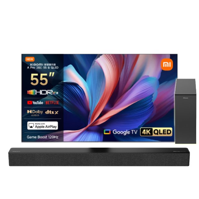 Xiaomi 小米 55型4K QLED 120Hz DLG APPLE認證 智慧護眼液晶螢幕顯示器 含ATMOS無線重低音環繞聲霸 (A Pro 55 2026)