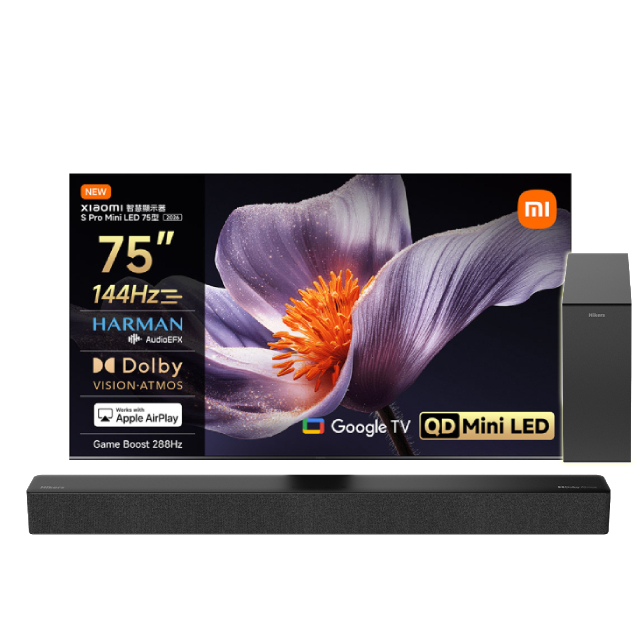 Xiaomi 小米 75型 4K Mini LED 288Hz DLG APPLE認證 GoogleTV智慧護眼液晶螢幕顯示器 含ATMOS無線重低音環繞聲霸