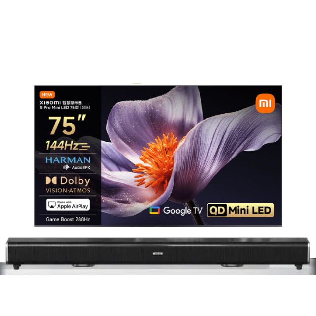Xiaomi 小米 75型 4K Mini LED 288Hz DLG APPLE認證 GoogleTV智慧聯網顯示器 (S Pro mini 75)+2.2聲道環繞聲霸