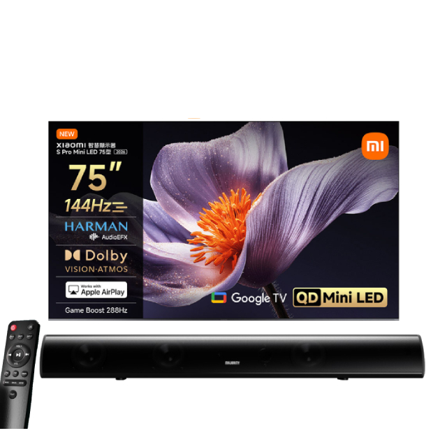 Xiaomi 小米 75型 4K Mini LED 288Hz DLG APPLE認證 GoogleTV智慧聯網顯示器 含MAJORITY 劇院聲霸 (S Pro mini 75)