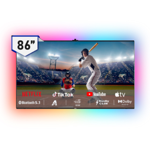 Hikers 86型 QLED Google TV 量子點智能顯示器 含超薄壁掛架+電視情境燈 (H86QZ1G)