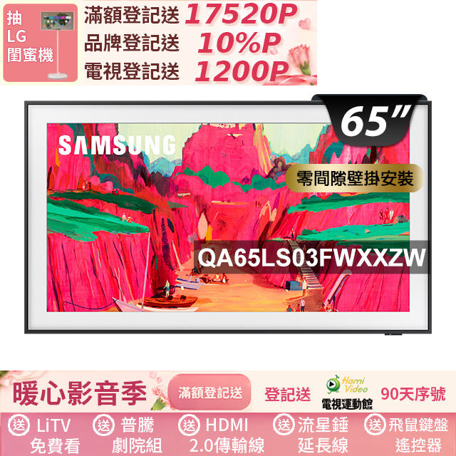 Samsung 三星 65型The Frame Pro 4K Vision AI美學智慧顯示器 固定式壁掛安裝 65LS03FW (QA65LS03FWXXZW)