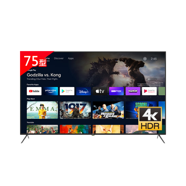 JVC 75吋Google認證4K HDR連網液晶顯示器 含WIFI攝影機 75M