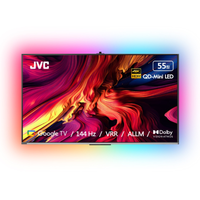 JVC 55吋原生144Hz MiniLed+百分區控光+Google認證4K液晶顯示器 含超薄壁掛架+電視情境燈 (55XM)