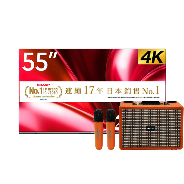 SHARP 夏普 AQOUS 55吋 4K Google TV 120Hz 雙杜比智慧連網顯示器 含K歌音響(消人聲/無線麥克風) (4T-C55GN7000X)